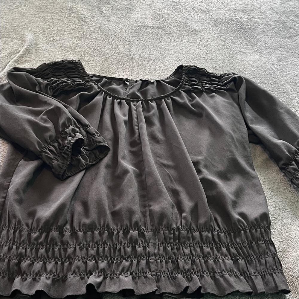 Smocked black short sleeved blouse new